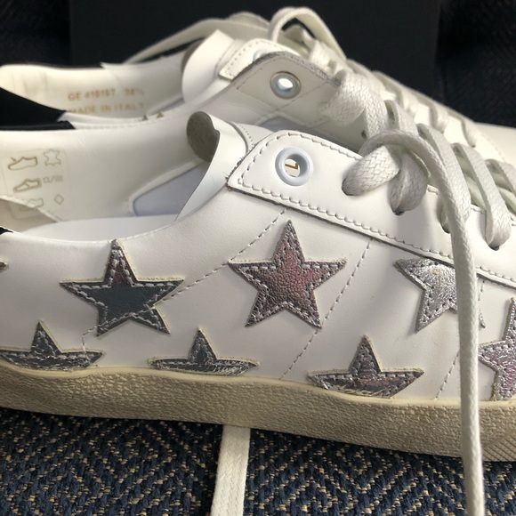 New Saint Laurent Leather Sneakers Stars - Picture 7 of 7